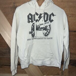 AC/DC Hoodie Medium White Ivory ACDC CANON FOR THOSE ABOUT TO ROCK